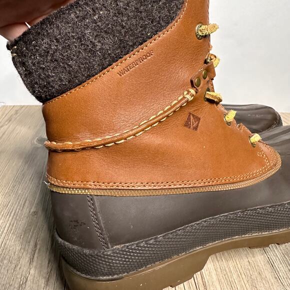 Sperry Men's Cold Bay Duck Boots Tan Leather Waterproof Insulated Vibram Sole 8 - Picture 2 of 11